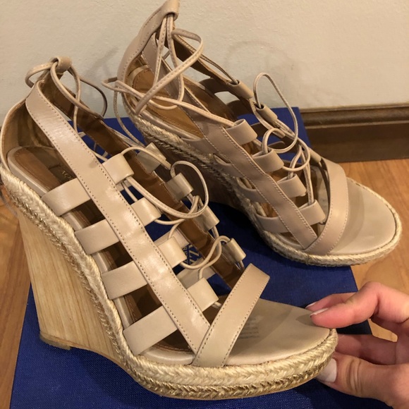 Aquazzura beige leather lace up wedge sandal - Picture 7 of 7